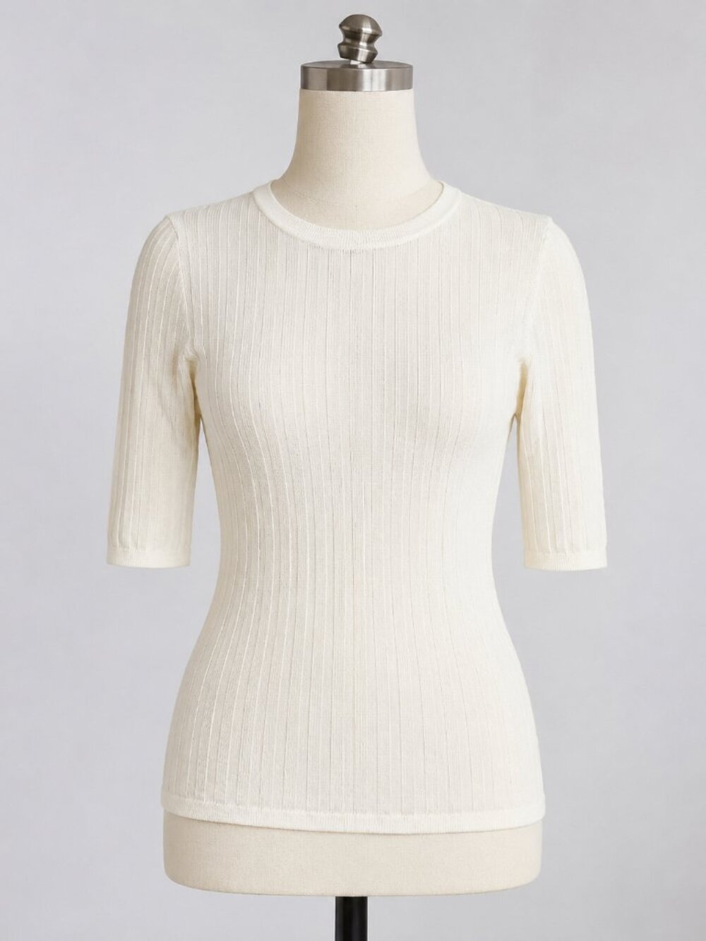 Banana Republic Ribbed Knit Short-sleeve Top Sweater Ivory 100% Merino Wool XS